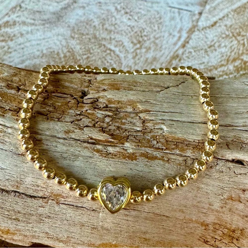 Heart- Handmade 14k gold filled stretch CZ heart bracelet - add to your stack!